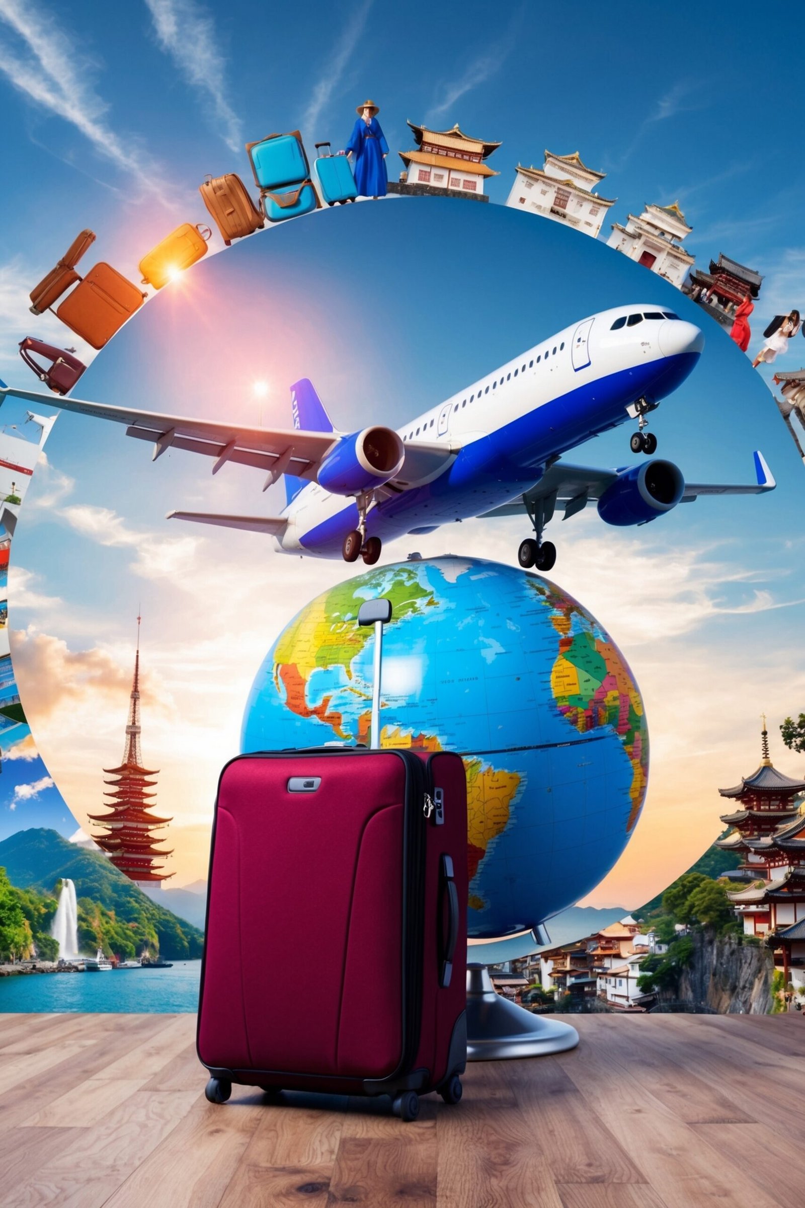 globe with plane top it suitcase table scaled